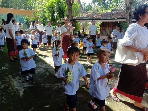 กิจกรรมส่งเสริมคุณธรรมจริยธรรมเด็กปฐมวัยในวันอาสาฬหบูชาและวันเข้าพรรษา ประจำปีการศึกษา 2566(ศูนย์พัฒนาเด็กเล็กบ้านน้อย)